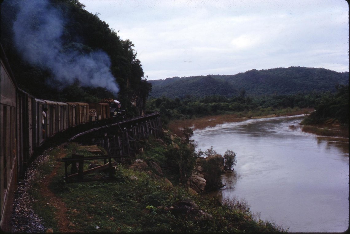 Train on timber trestle