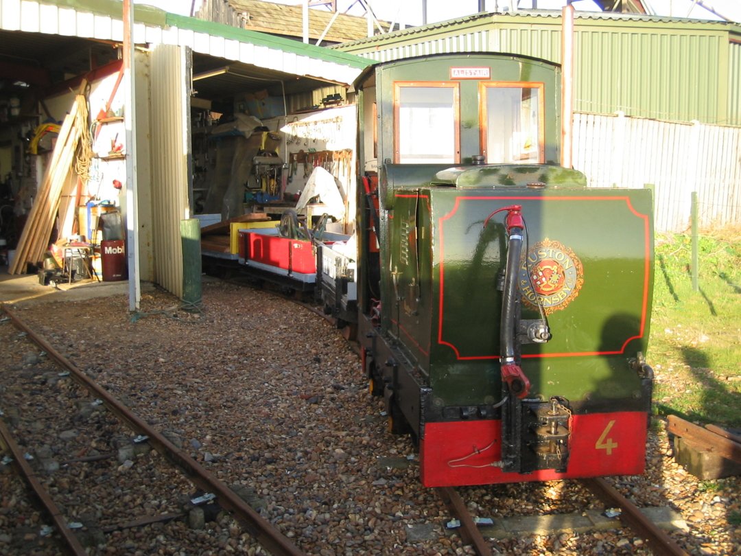 Alistair pulling a show goods train from the shed.