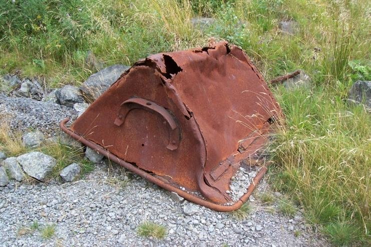 Rusting Robert hudson wagon skip at Threlkeld quarry