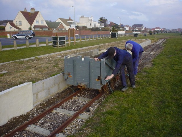 Unloading the ballast wagon.