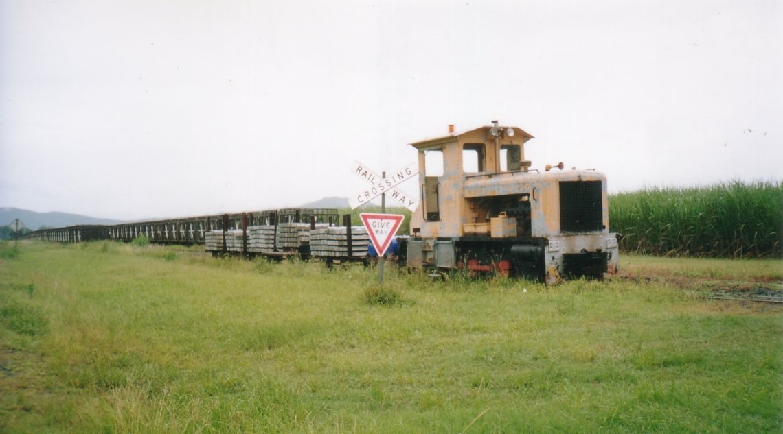 South Johnstone Mill works loco #30, (but still numbered #10) with a load of concrete sleepers for a reconstruction job.