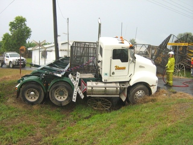 Locos 1 and 10. Level crossing where truck failed to stop. A huge mess!