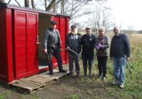 James and team with the SR covered van body at Wenhaston station