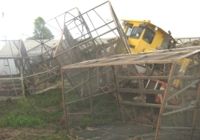 Locos 1 and 10. Level crossing where truck failed to stop. A huge mess!