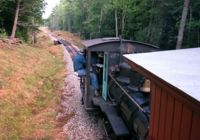 Morning train approaches Humason Brook trestle